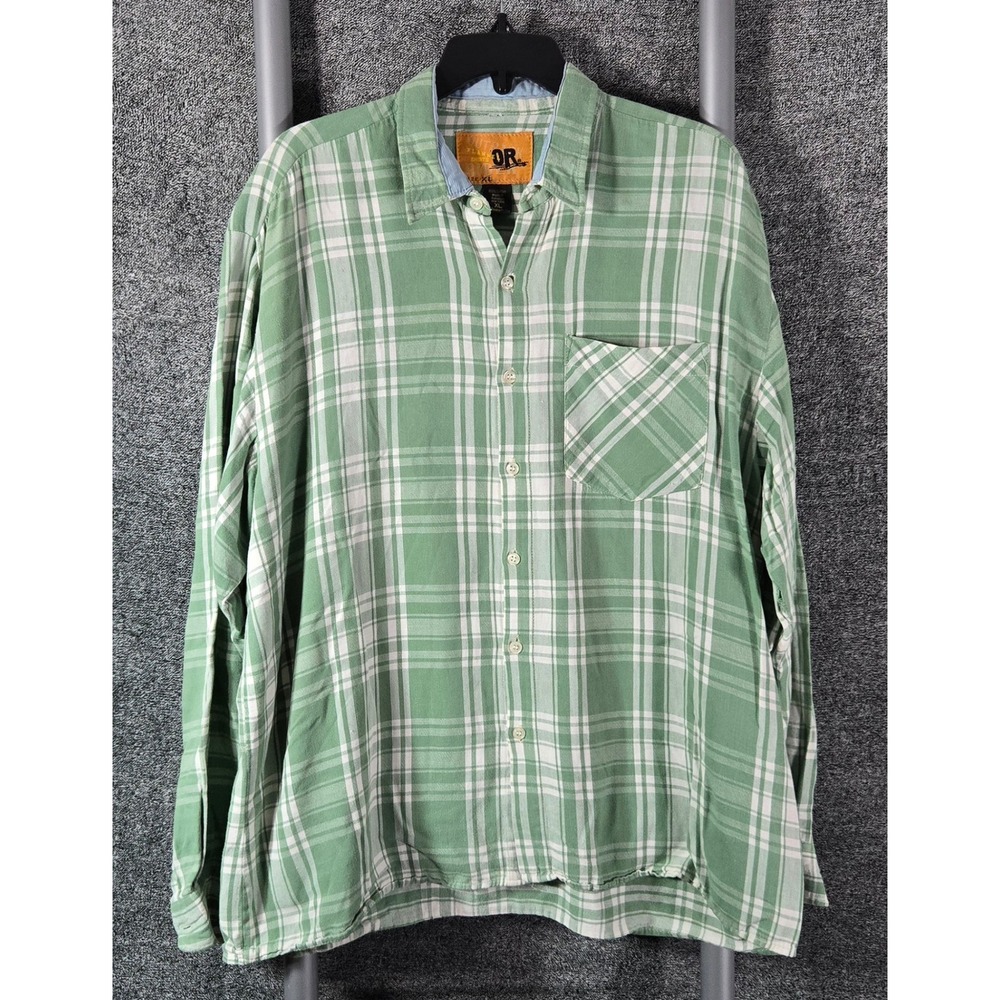 Outback Rider Mens XL Green White Plaid Flannel Button Down Shirt Cotton Long Sv